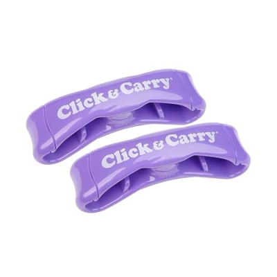 Image of Click &amp; Carry Grocery Purple Bag Carrier with Soft Cushion Grip. Use as a Hands Free Carrier, Plastic Holder, Sports Gear More. and Ease