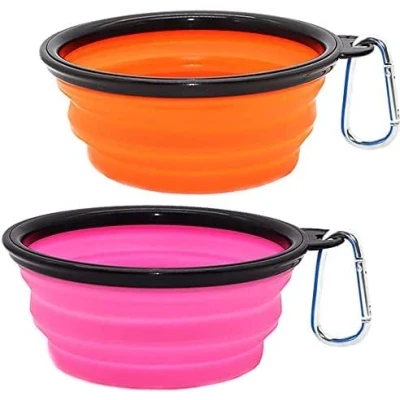 Image of Collapsible Dog Bowl,Collapsible Water Bowls for Cats Dogs, Portable Pet Feeding Watering Dish,Portable Food Bowl with Carabiner (Large(1000ML), Pink+Orange)