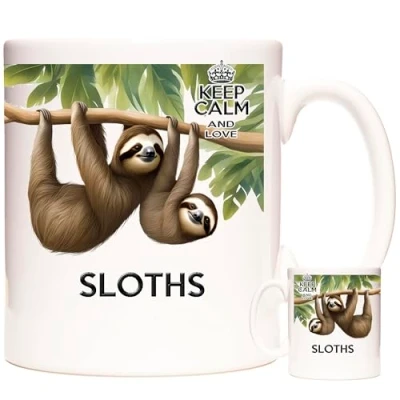 Image of KAZMUGZ Sloth Coffee Mug. Keep Calm and love Sloths. 11oz ceramic Mug for Fans. Gift people who Sloths