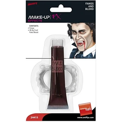 Image of Smiffys Make Up FX, Fangs &amp; Blood, Red 28.3ml/1 oz Tube, Cosmetics and Disguises Fancy Dress, Cosmetic Dress Disguises.