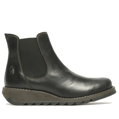 Image of Fly London Womens Black SALV Chelsea Leather Ankle Casual Wedge Heel Boots Size UK 7