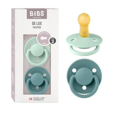 Image of BIBS De Lux Soother 2 Pack, BPA Free Dummy Pacifier, Size (6 18 Months), Nordic Mint/Island Sea