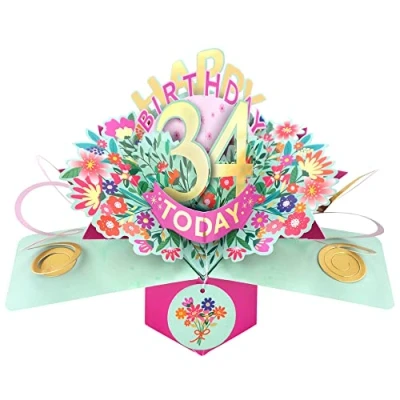 Image of Happy 34th Birthday 34 Today Pop Up Greeting Card Love Kate&#039;s Cards Her POP215MC34