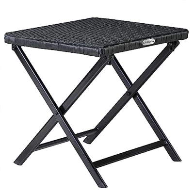 Image of CASARIA® Poly Rattan Coffee Table Foldable Footrest Lightweight Weatherproof Garden Furniture 44x40x44 cm Balcony Camping Side Patio Black