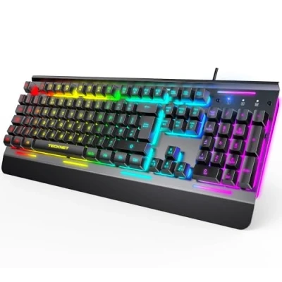 Image of TECKNET RGB Gaming Keyboard, 105 Keys, All Metal Panel, 15 Zone Illumination, Backlit Quiet Computer Wrist Rest, 25 Anti ghosting IP32 Water &amp; Dust Resistant USB Wired Keyboard