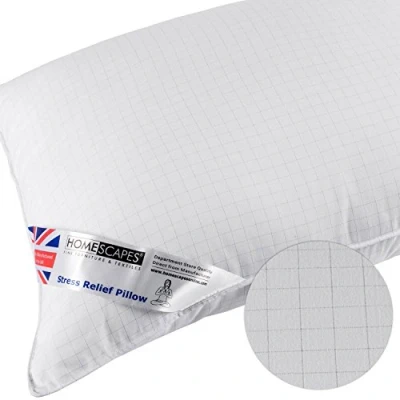 Image of HOMESCAPES Anti Stress Super Microfibre Pillow Static Carbon Fibres Extra Fill for Side Sleepers, 48 x 74 cm (19″ 29″) UK Standard Size