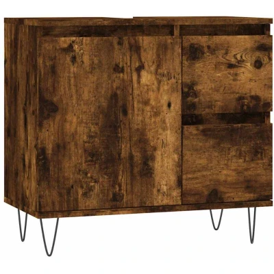 Image of vidaXL Bathroom Cabinet Smoked Oak 65x33x60 cm Engineered Wood