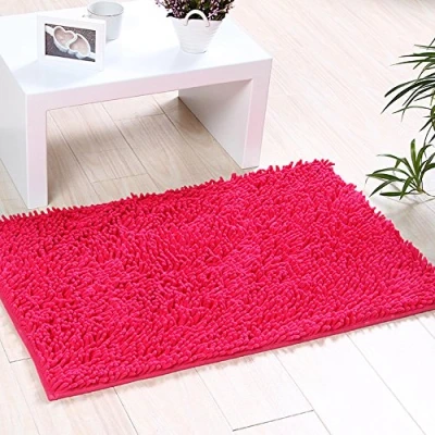 Image of Eleoption Soft Shag Bath Mat Rug Kitchen Door Way Feet Anti slip Strip Absorbent Doormat Bathroom Shower Rugs Shaggy Carpet (45 * 70 CM) (Rose)