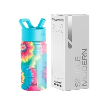 Image of Simple Modern Kids Water Bottle with Straw Insulated Stainless Steel Reusable Tumbler for Toddlers, Girls, Boys Summit Collection 415ml Tie Dye