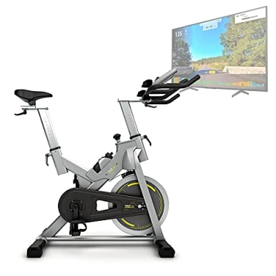 Image of Bluefin Fitness TOUR SP Bike Home Gym Equipment Exercise Machine Kinomap Live Video Streaming Coaching &amp; Training Bluetooth Smartphone App Black Grey Silver