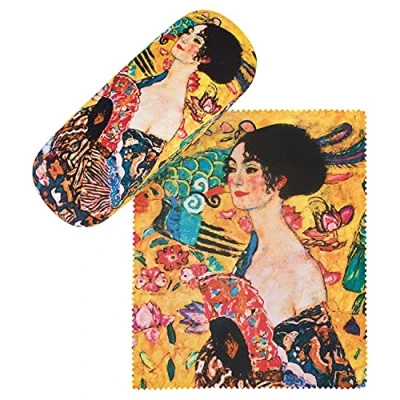 Image of VON LILIENFELD Glasses Case Gustav Klimt: Lady with Fan Present Cleaning Cloth Spectacle Cases Lightweight Stable Art