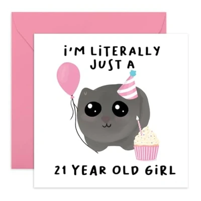 Image of Central 23 21st Birthday Card for Girls ‘Just A 21 Year Old Girl’ Happy Twenty first Daughter, Niece, Friends Gifts Women Age One Comes with Fun Stickers