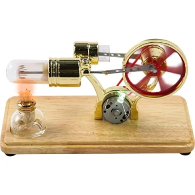 Image of SDYGDB Stirling Engine Motor Kit Steam Heat Electricity Power Generator with LED Light Educational Hot Air Model Learning Science Experiment Toys for Kids Students(golden)