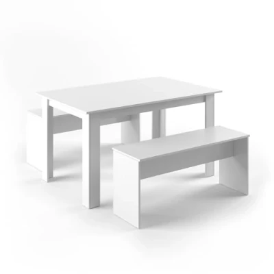 Image of Vicco Dining table set Sentio, White, 90 x 140 cm with 2 benches