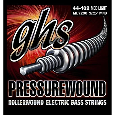Image of GHS ML7200 44 102 Medium Light Long Scale Pressure Wound Bass String Set,silver