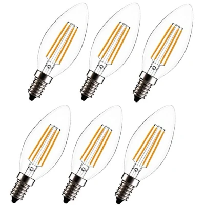 Image of LED Candelabra Bulb, Dimmable C35 2W Filament Candle E14 Base, Warm White 2700K, Light Bulb 20W Equivalent, 220 240VAC, 6 Pack (Bullet Top Clear Cover, 2 Watt)