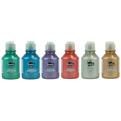 Image of Scola Textile Fabric Paint, 6 Assorted Pearlescent Colours, 150ml Bottles, School Supplies, Art and Crafts Projects, Children&#039;s Craft Ideal for Kids