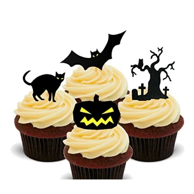 Image of Made4You Spooky Silhouettes Edible Cupcake Toppers Halloween Stand up Wafer Cake Decorations (Pack of 12)