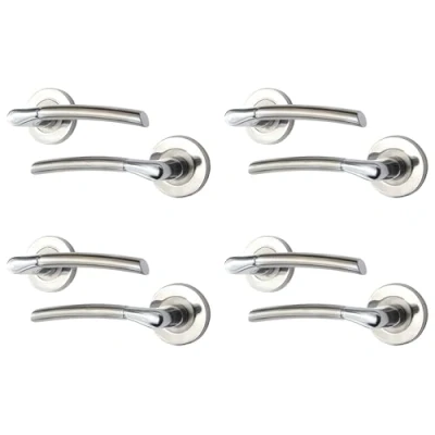 Image of EAI Internal Door Handle Duo Finish 4 Pairs Satin Nickel and Polished Chrome Lever on Rose Round