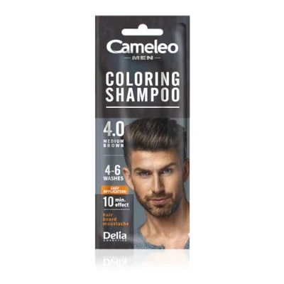 Image of Cameleo Men Coloring Shampoo Brown Hair, Beard, Mustache Visible Color in 10 Minutes Refreshes Lasts for 4 to 6 Washes Easy &amp; Quick Application Walnut Extract 15 ml