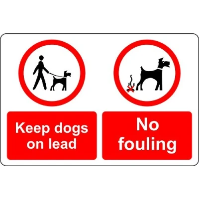 Image of Keep dogs on leads no fouling dog waste Safety sign 3mm Aluminium 300mm x 200mm