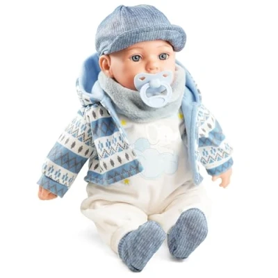 Image of Bibi Doll 16&quot; Realistic Baby Boy Felix With Blue Coat, Sounds And Dummy Real Life Dolls For Girls Boys Lifelike Talking Soft Body