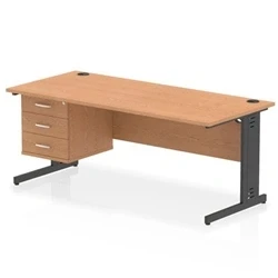 Image of Impulse 1800x800 Desk Oak/Black Cable Managed Leg 1x3 Drawer Fixed Ped