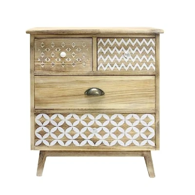 Image of Rebecca Mobili Bedroom Chest of Drawers, Bathroom Cabinet, 4 Drawers Paulownia Wood, Shabby Style, Makeup Linen Size: 65 x 55.5 30 cm (HxWxD) Art. RE6618