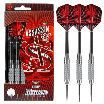 Image of Harrows Assassin Tungsten Pro Darts Steel Tip set with carry Case 18 40g All Weights Includes Alamo Shafts, 100 Micron Prime Flights and Travel 38g