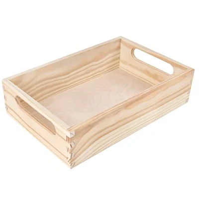 Image of Creative Deco Small Wooden Crate with Handles 29.5 x 19.5 6.5 cm Plain Unpainted Storage Box Natural Wood Crates for Kitchen Home Documents