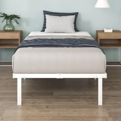 Image of ZINUS Caleb Single bed frame 90x190 cm 36cm Height Metal with Underbed storage and steel slat support Foldable White Color