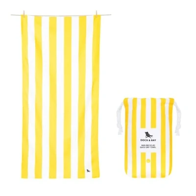Image of Dock &amp; Bay Beach Towel Quick Dry, Sand Free Compact, Lightweight 100% Recycled Includes Bag Cabana Boracay Yellow Large (160x90cm, 63x35)
