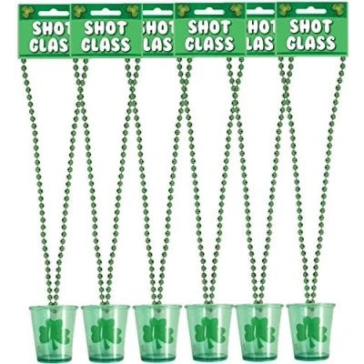 Image of 12 x St Patricks Day Shot Glasses Novelty Irish Shamrock Drinking Glass with Necklace