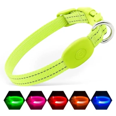 Image of Illumifun LED Dog Collar for Puppy, USB Rechargeable Light Up Collar, Lightweight Nylon Glowing Your Small Pups&amp; Cats (Green, X Small)
