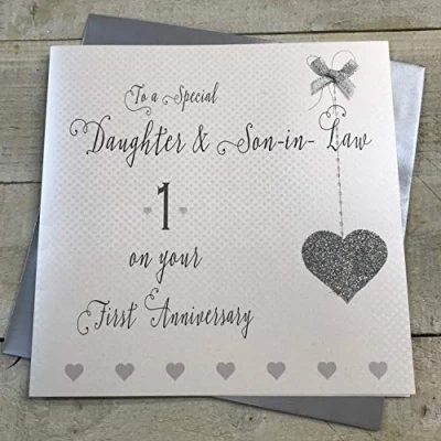 Image of white cotton cards XLLa1DS Large&quot;to a Special Daughter &amp; Son in Law 1 on Your First Anniversary&quot; Handmade Card