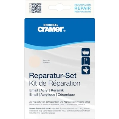 Image of Cramer Repair Set Jasmine Matt for Bathtubs, Shower Trays &amp; Sinks Professional Solution to Impact Damage and Chips on Enamel, Ceramic Acrylic