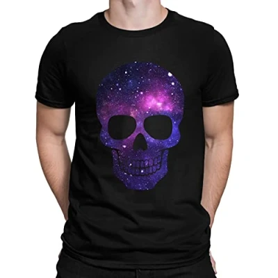 Image of Galaxy Space Stars Universe Patterned Skull Mens T Shirt Black (M)