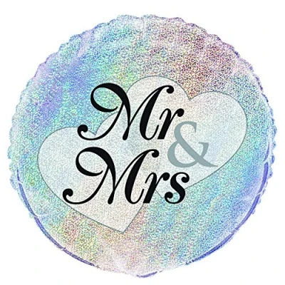 Image of Unique Party 55523 18&quot; Foil Prism Mr and Mrs Wedding Balloon