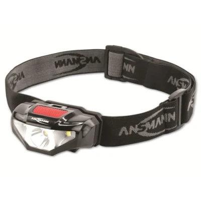 Image of ANSMANN LED Headlight Tiltable to 45 [Black] Lightweight &amp; Water Proof 70 Lumen Head Torch Includes Headlamp, Headband 1 x AA Battery Ideal for Outdoor Activities 3 Year Warranty, ABS Plastic