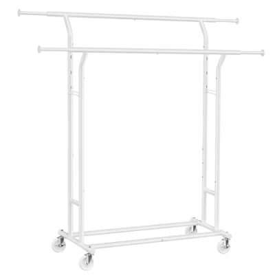 Image of SONGMICS Rail, Double Clothes Wheels, Extendable Garment Rack, Heavy Duty Metal Frame, 110 kg Total Max. Load, 129 169 cm Wide, Matte White HSR012W01, （129 169）x 55 x（148 172）