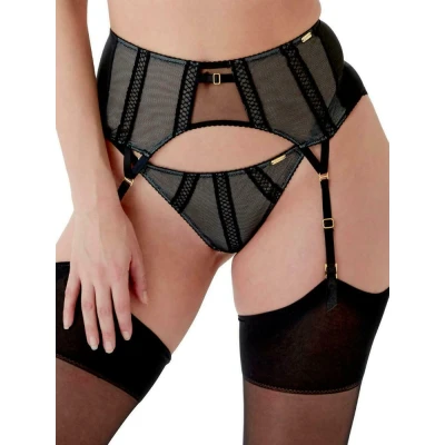 Image of Gossard Women&#039;s Shadow Mesh Suspenders Garter, Black (Black/Grey), L