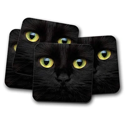 Image of 4 Set Black Cat Drinks Coaster Spooky Kitten Cats Mum Sister #8423