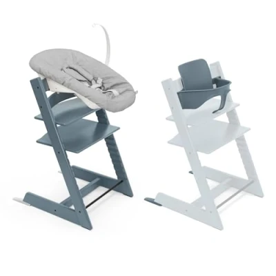 Image of Stokke Tripp Trapp High Chair, Fjord Blue (Includes Chair &amp; Baby Set2) with Newborn Set Safe, Adjustable, Ergonomic Design