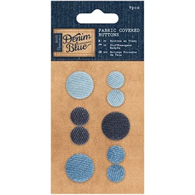 Image of Papermania 9 Piece Fabric Covered Buttons, Denim Blue