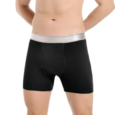 Image of Men’s Incontinence Boxers, Washable Protective Pants with 150ML Absorbent Urine Volume Leakproof Underwear Reusable Cotton Soft (Black, 2XL)