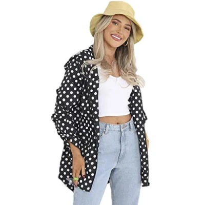 Image of BRAVE SOUL Ladies Polka Dot Print Hooded Mac RAVESPOTS Black