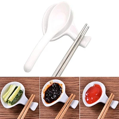 Image of Woonsoon 10Pcs Ceramic Chopsticks Holder，Chinese Porcelain Chopstick Rest Spoon Fork Knife Stand Sauce Dish