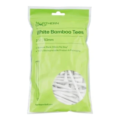 Image of Northern Golf White Bamboo Tees/BUMPER PACK/ 100% BIODEGRADABLE (3 1/4&quot; / 83mm 90 Tees Per Pack)