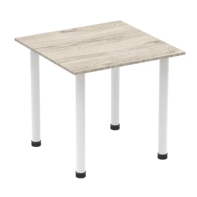 Image of Impulse 800mm Square Table Grey Oak Top White Post Leg