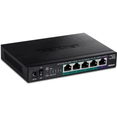 Image of TRENDnet 5 Port Unmanaged 2.5G PoE+ Switch, Fanless, Compact Desktop Design, Metal Housing, 2.5GBASE T Ports, IEEE 802.3bz, 55W PoE Budget, Black, TPE TG350